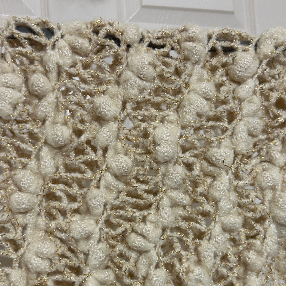 Chunky Knit Cream and Gold Scarf with Metallic Gold Thread approx 46 x 16 - Picture 11 of 11